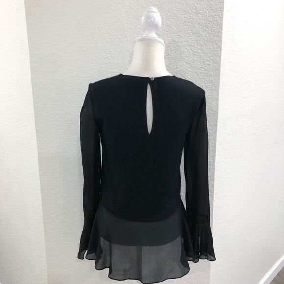 Theory Lexanda C Idol Black Bell-Sleeve Peplum Blouse Top - Picture 7 of 11